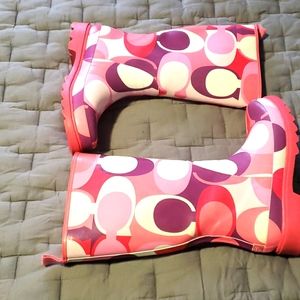Coach Paisley Pink Signature Monogram Rubber Rain Boots Women's Size 8